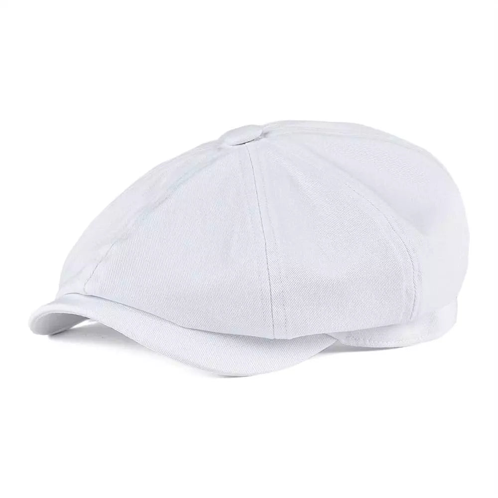 Men's Cotton Newsboy Cap in White | Aluvema