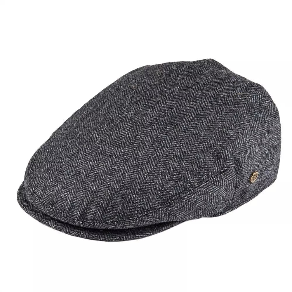 Men's Herringbone Wool Fitted Flat Cap in Dark Gray | Aluvema