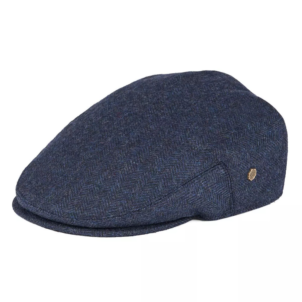 Men's Herringbone Wool Fitted Flat Cap in Navy Blue | Aluvema