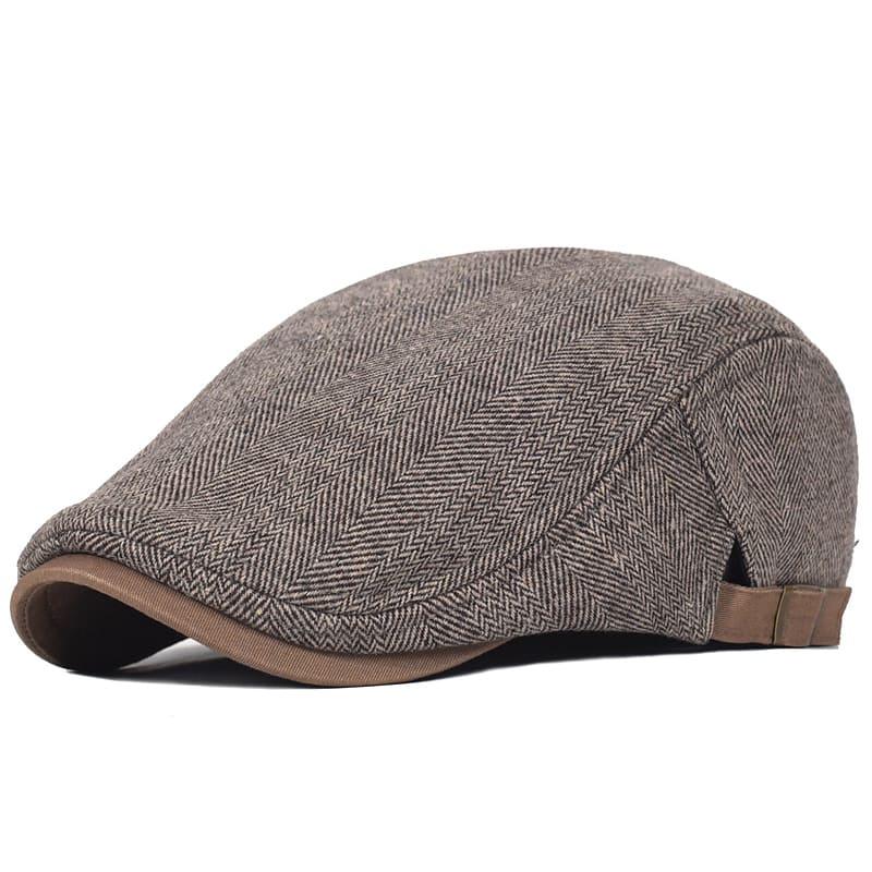 Men's Herringbone Wool Flat Cap in Brown | Aluvema