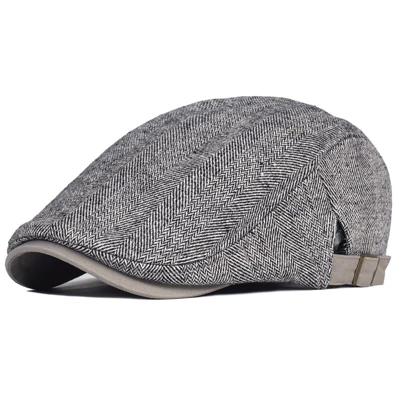 Men's Herringbone Wool Flat Cap in Gray | Aluvema