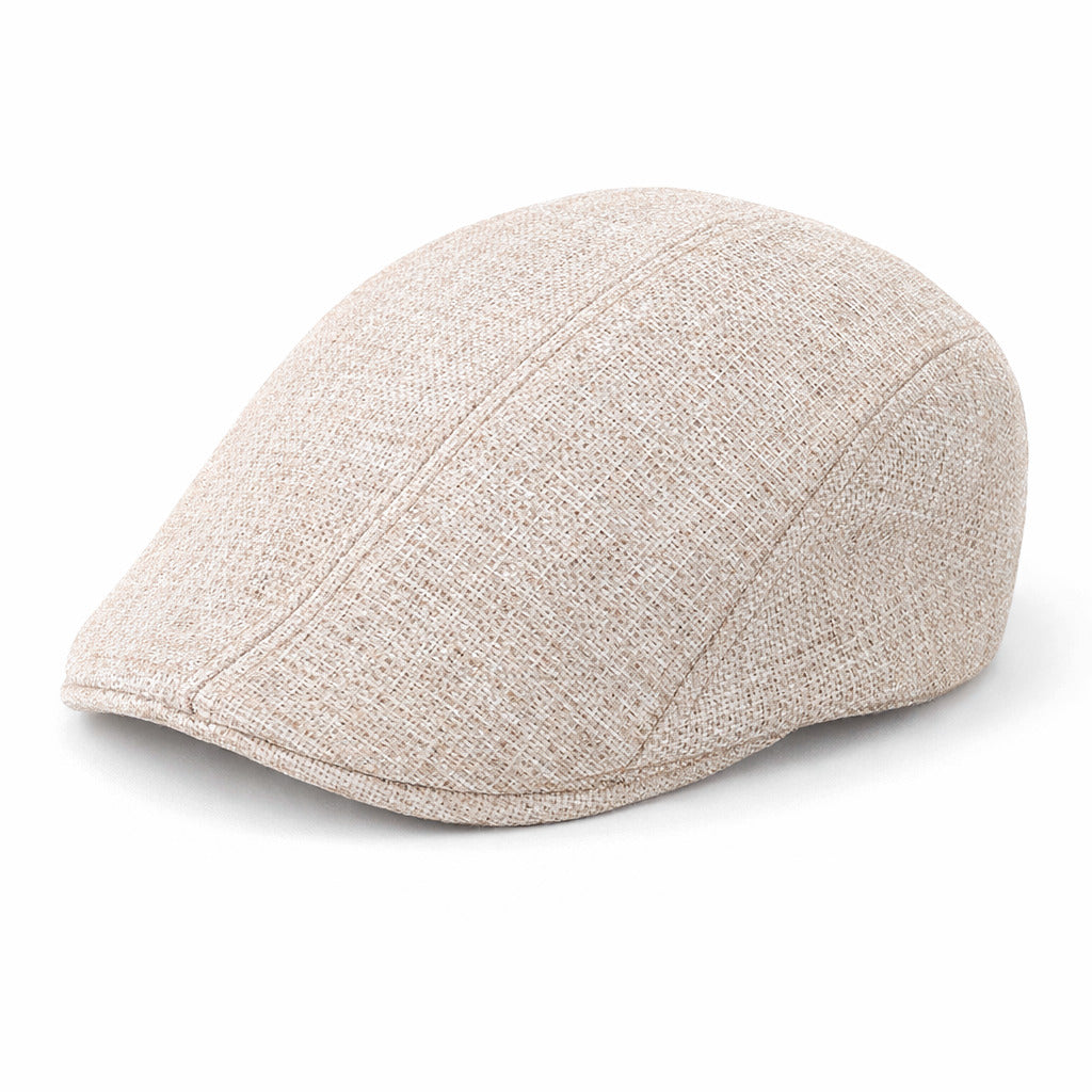 Men's Linen Weave Flat Cap in Dark Beige | Aluvema