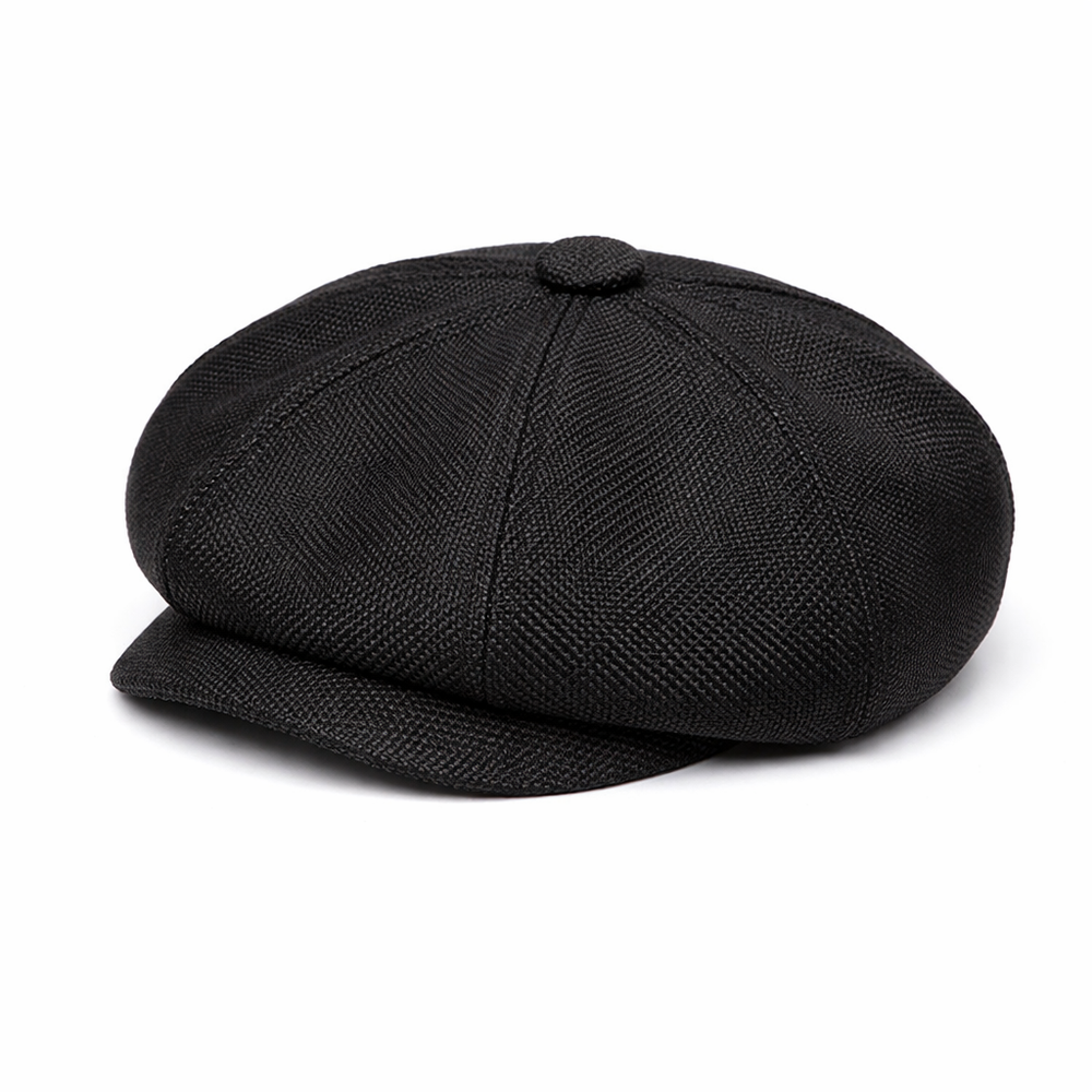 Men's Eight-Panel Cotton Newsboy Cap in Black | Aluvema