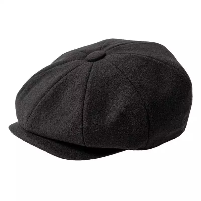 Men's Smooth Wool Newsboy Cap in Black | Aluvema