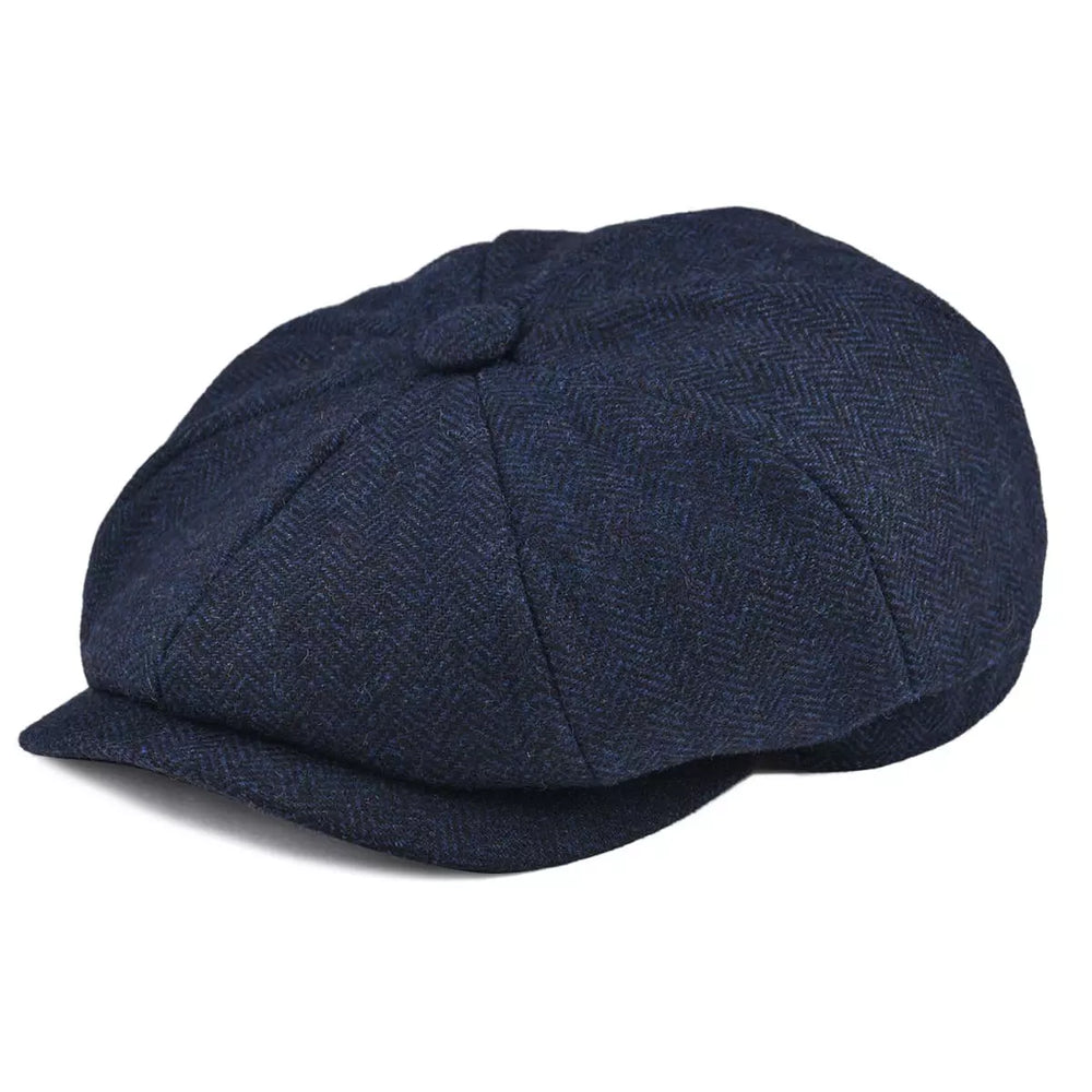 Men's Wool Herringbone Newsboy Cap in Navy Blue | Aluvema