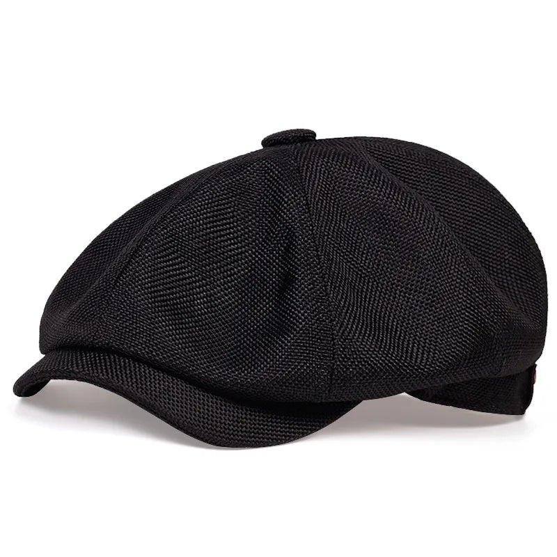 Men's Cotton Eight-Panel Newsboy Cap in Black | Aluvema
