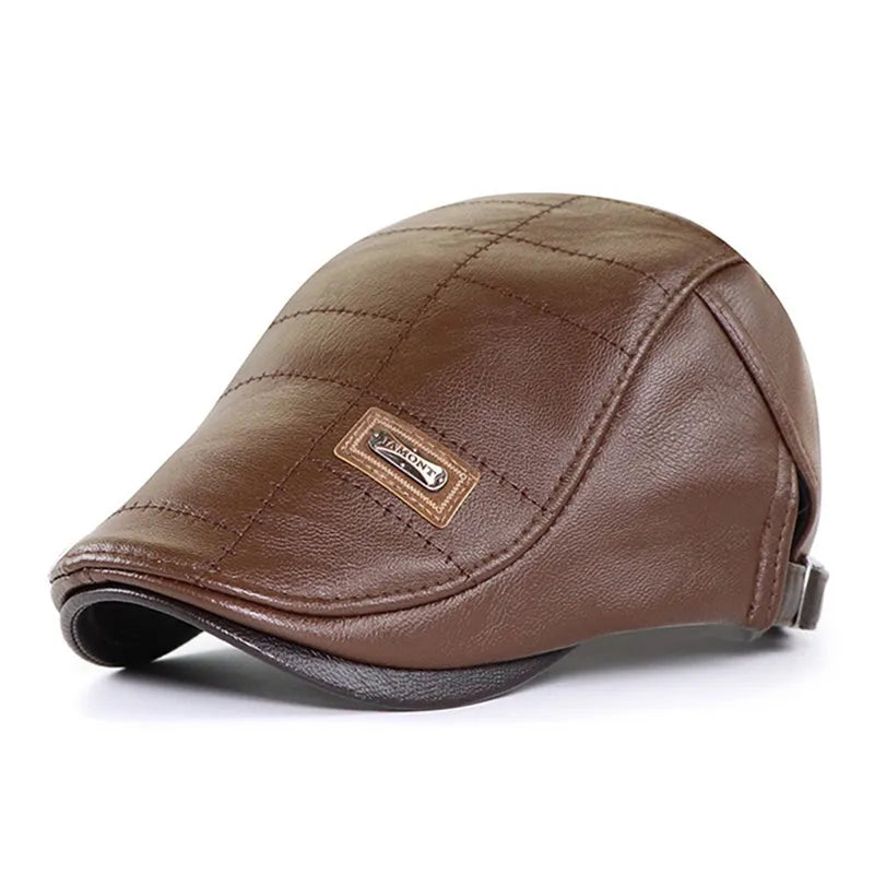 Men's Leather-Look Driver Flat Cap in Camel | Aluvema