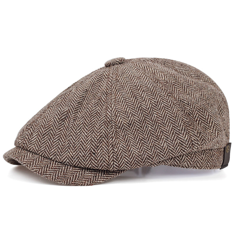 Wool Blend Herringbone Driver Cap in Tobacco Brown — Aluvema