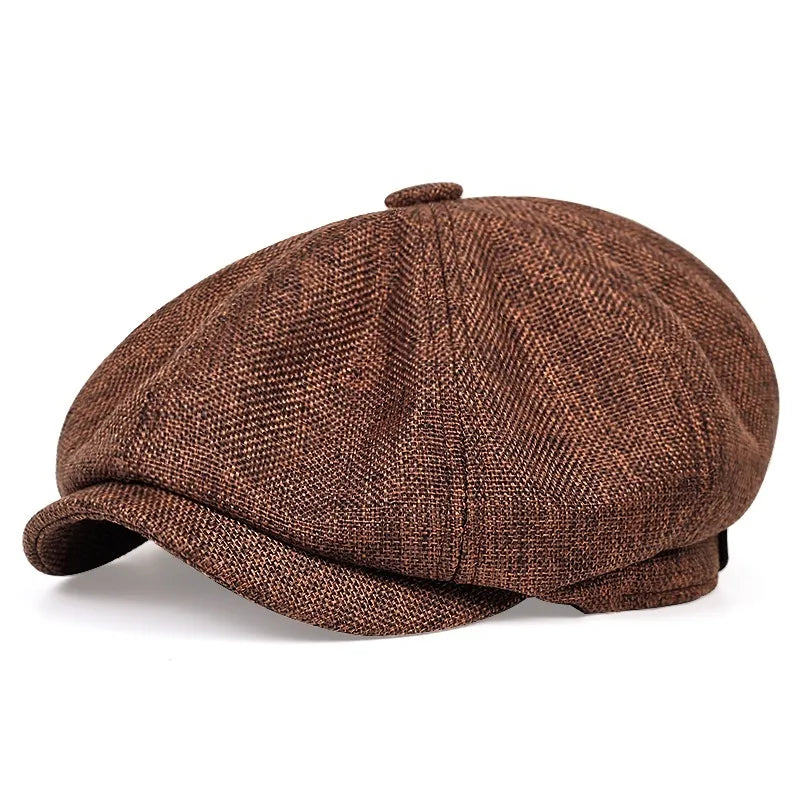 Men's Cotton Eight-Panel Newsboy Cap in Brown | Aluvema