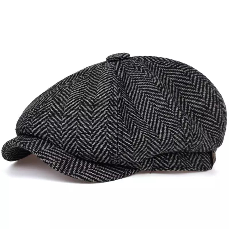 Men's Herringbone Newsboy Cap in Black | Aluvema