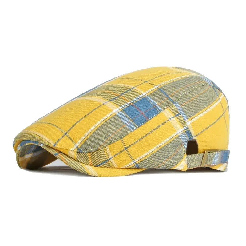 Plaid Check Flat Cap in Yellow — Aluvema