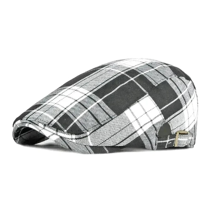 Plaid Check Flat Cap in Black — Aluvema