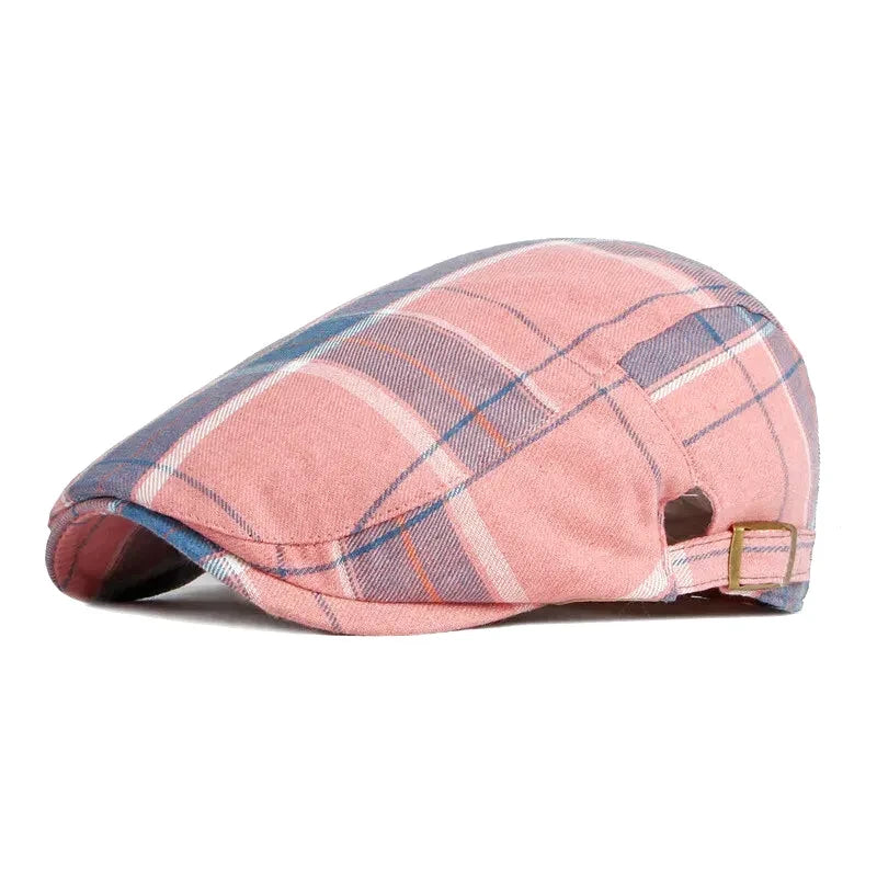 Plaid Check Flat Cap in Pink — Aluvema