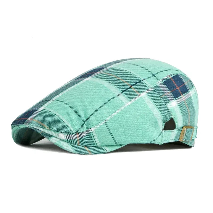 Plaid Check Flat Cap in Green — Aluvema