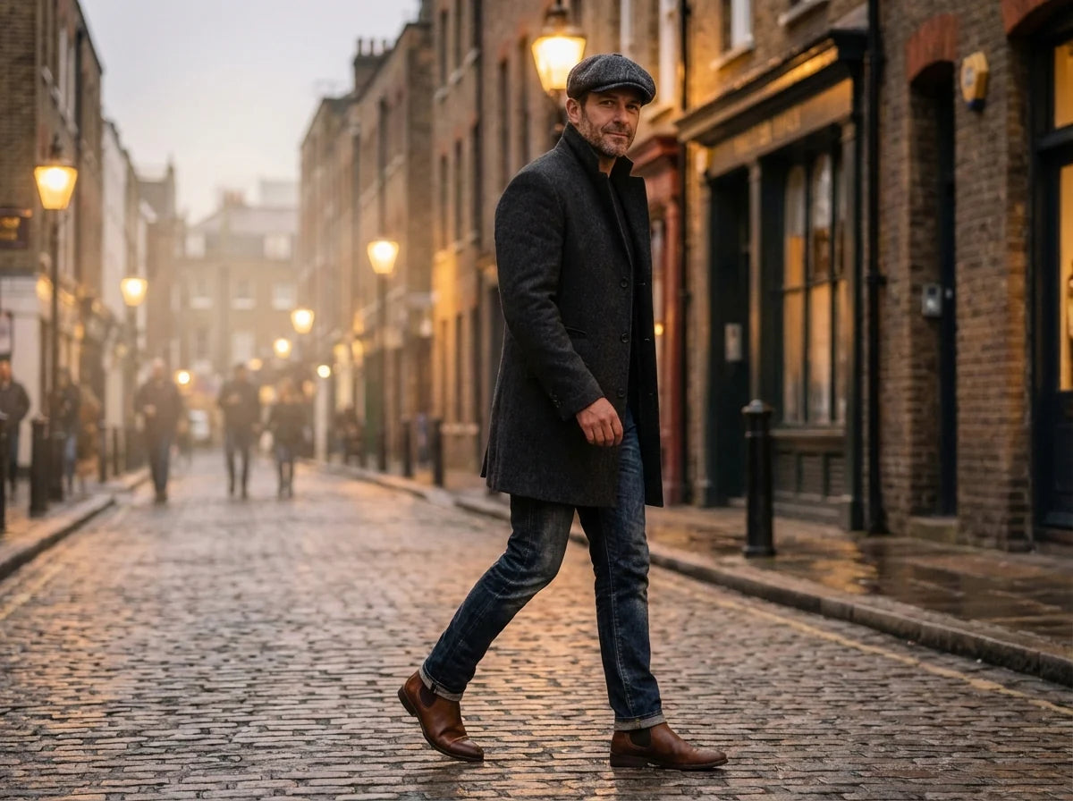 Man wearing a Farnell Hat Co. flat cap